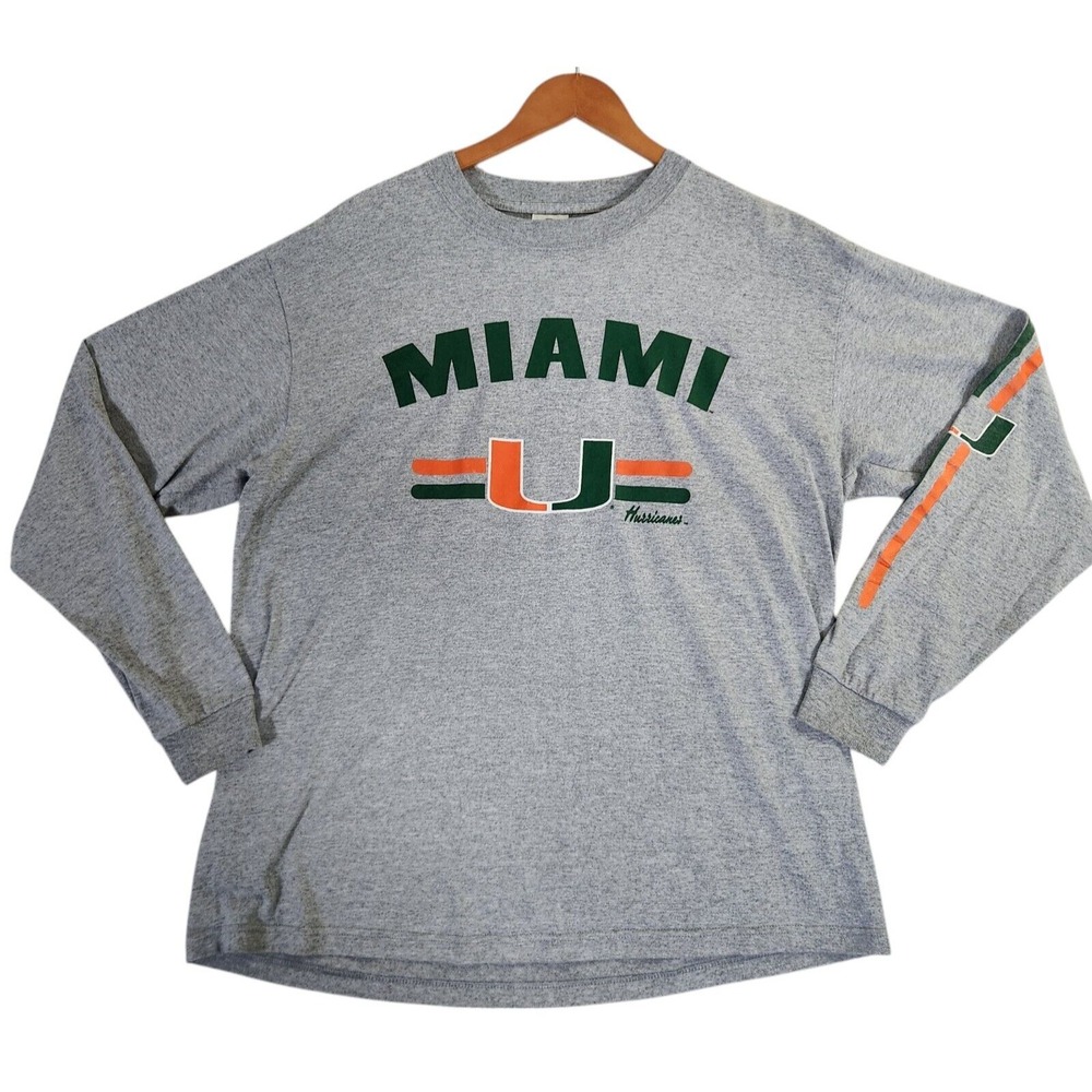 Miami Hurricanes Long Sleeve T-Shirt Men's Large Gray Delta Y2K